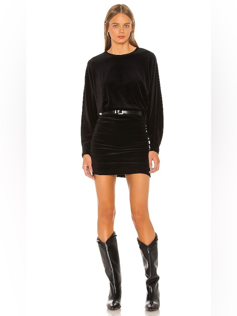 IRO Paris x Revolve Alamo Black Velvetβ Long-Sleeve Mini Dress